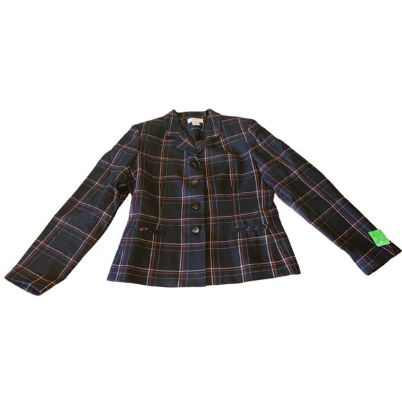 Jennifer Moore Petite 8P Black & Red Plaid Wool Blazer - Picture 1 of 4